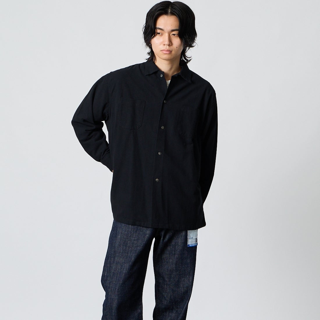 DAN RIVER [ダンリバー] 別注 プリントネルダブルポケットボックスシャツ [DR26F002-JF]BLACK SOLI &&モデル身長：177cm 着用サイズ：M&&