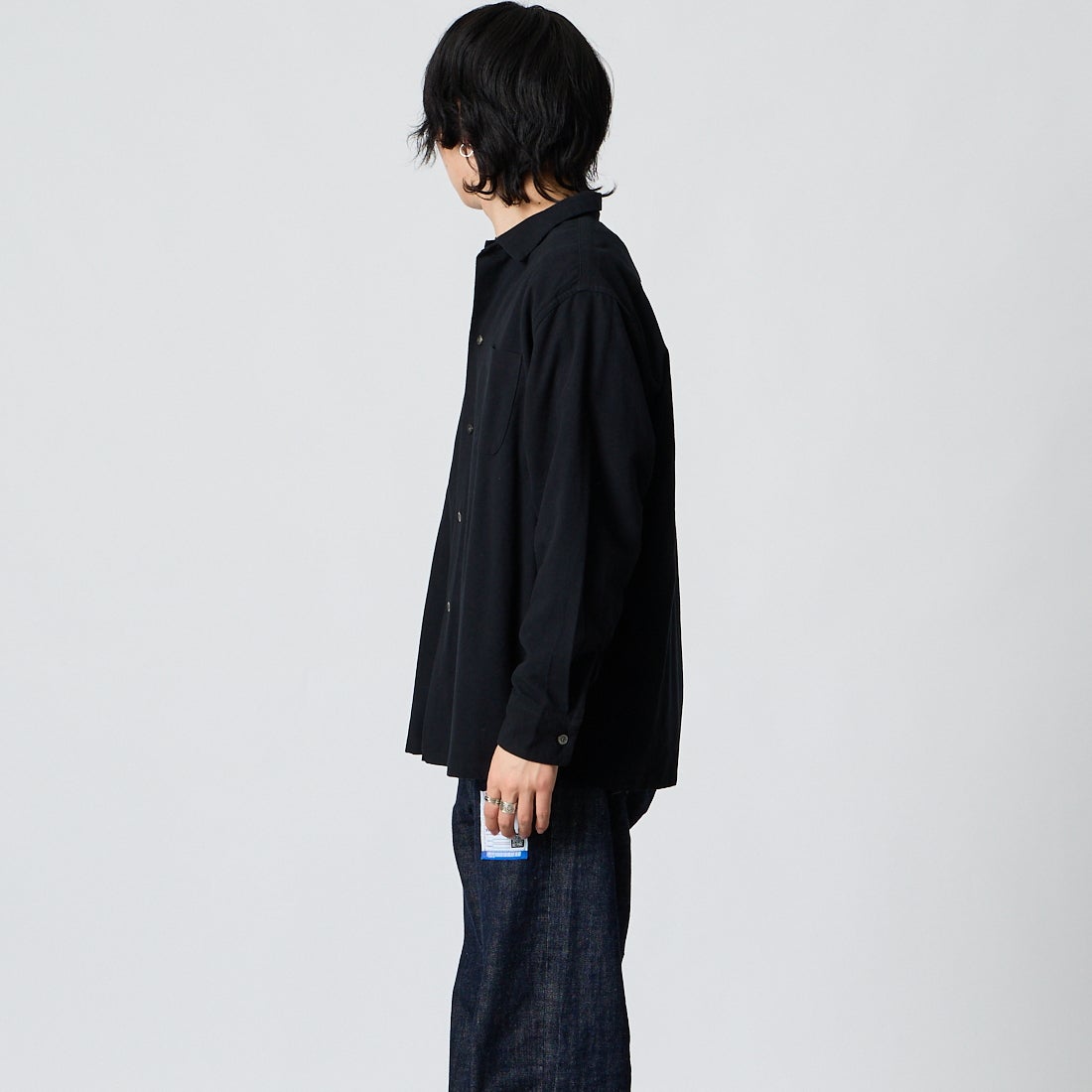 DAN RIVER [ダンリバー] 別注 プリントネルダブルポケットボックスシャツ [DR26F002-JF]BLACK SOLI &&モデル身長：177cm 着用サイズ：M&&