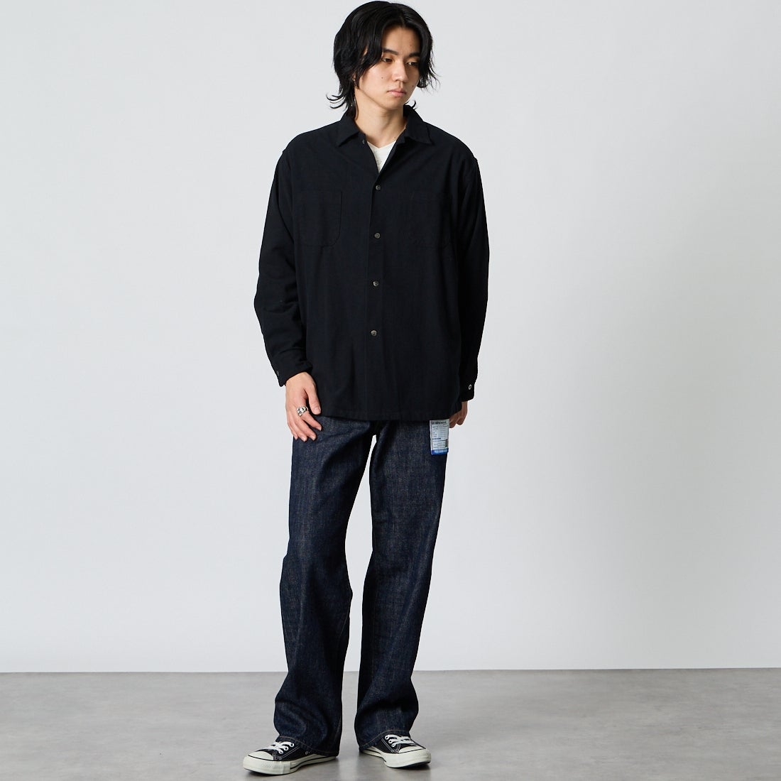 DAN RIVER [ダンリバー] 別注 プリントネルダブルポケットボックスシャツ [DR26F002-JF]BLACK SOLI &&モデル身長：177cm 着用サイズ：M&&