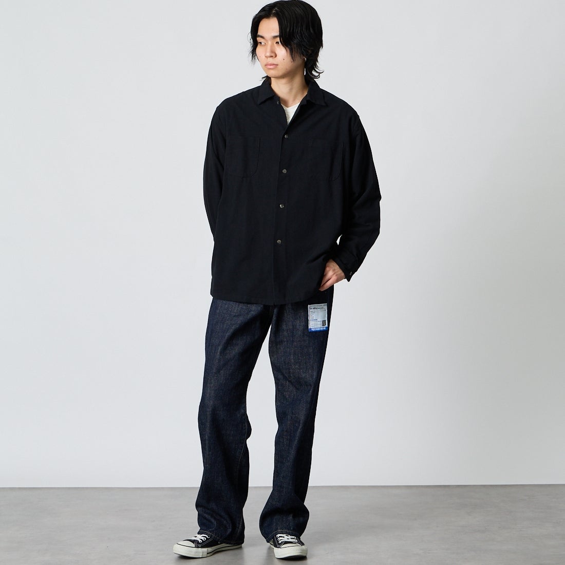 DAN RIVER [ダンリバー] 別注 プリントネルダブルポケットボックスシャツ [DR26F002-JF]BLACK SOLI &&モデル身長：177cm 着用サイズ：M&&