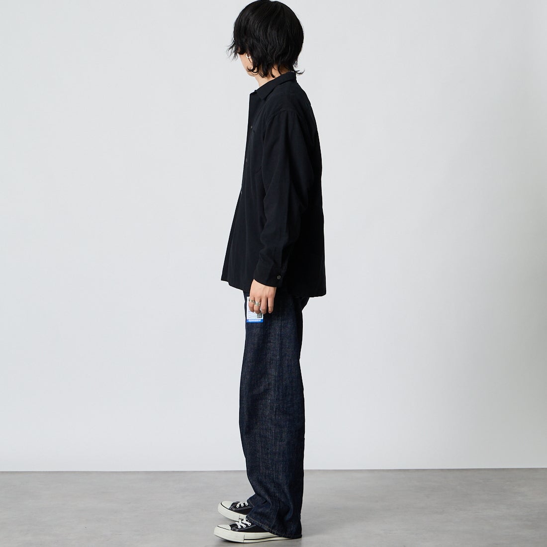 DAN RIVER [ダンリバー] 別注 プリントネルダブルポケットボックスシャツ [DR26F002-JF]BLACK SOLI &&モデル身長：177cm 着用サイズ：M&&