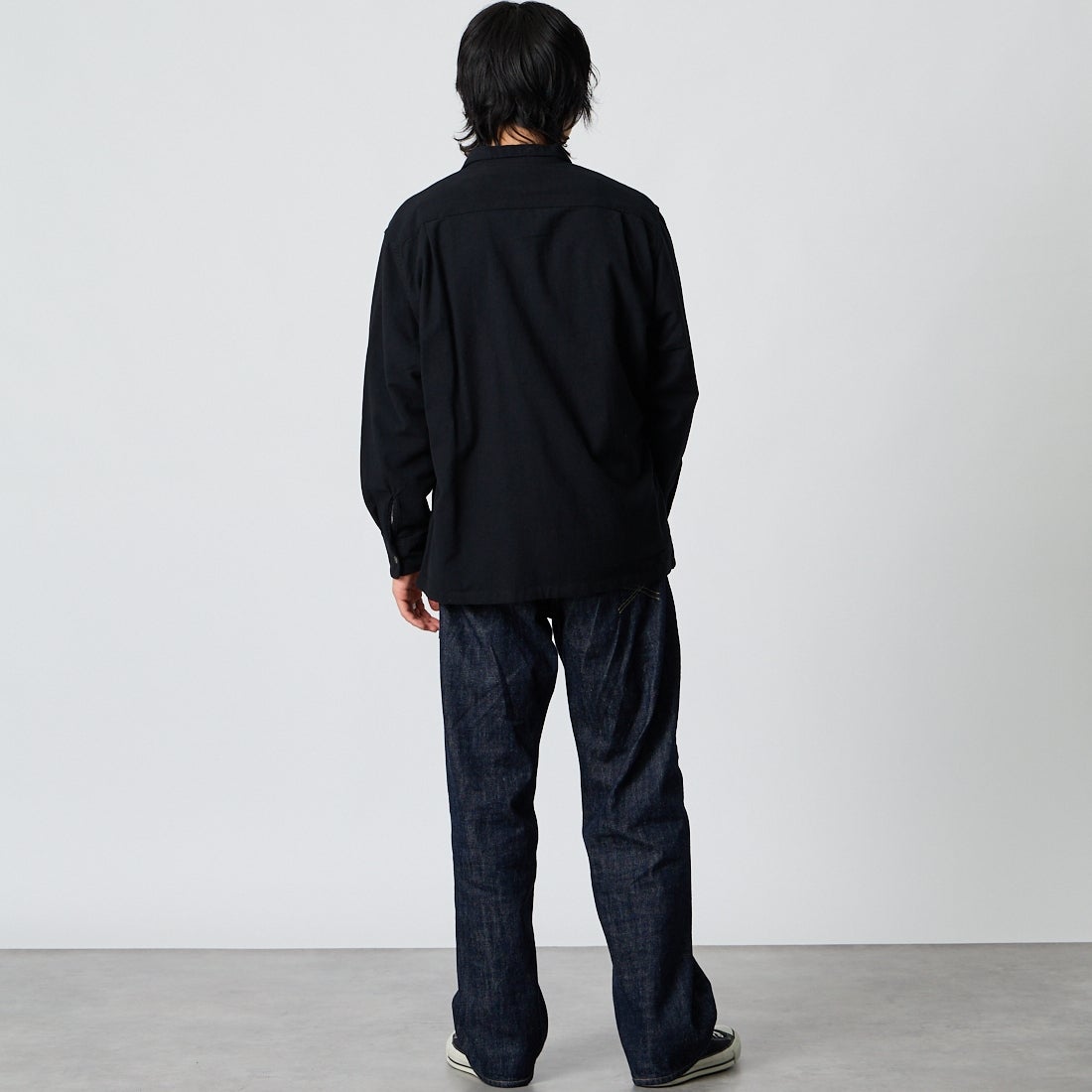DAN RIVER [ダンリバー] 別注 プリントネルダブルポケットボックスシャツ [DR26F002-JF]BLACK SOLI &&モデル身長：177cm 着用サイズ：M&&