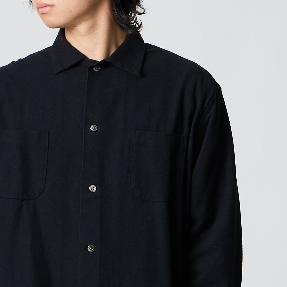 DAN RIVER [ダンリバー] 別注 プリントネルダブルポケットボックスシャツ [DR26F002-JF]BLACK SOLI &&モデル身長：177cm 着用サイズ：M&&
