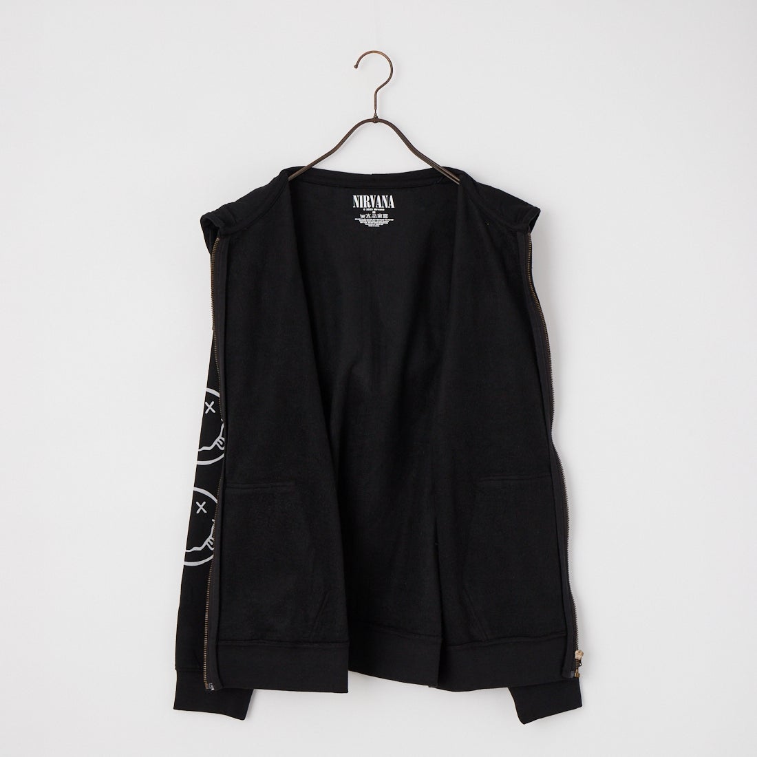 MUSIC TEE [ミュージックティー] NIRVANA ハッピーフェイスフルジップパーカー [HAPPY-FACE] BLACK
