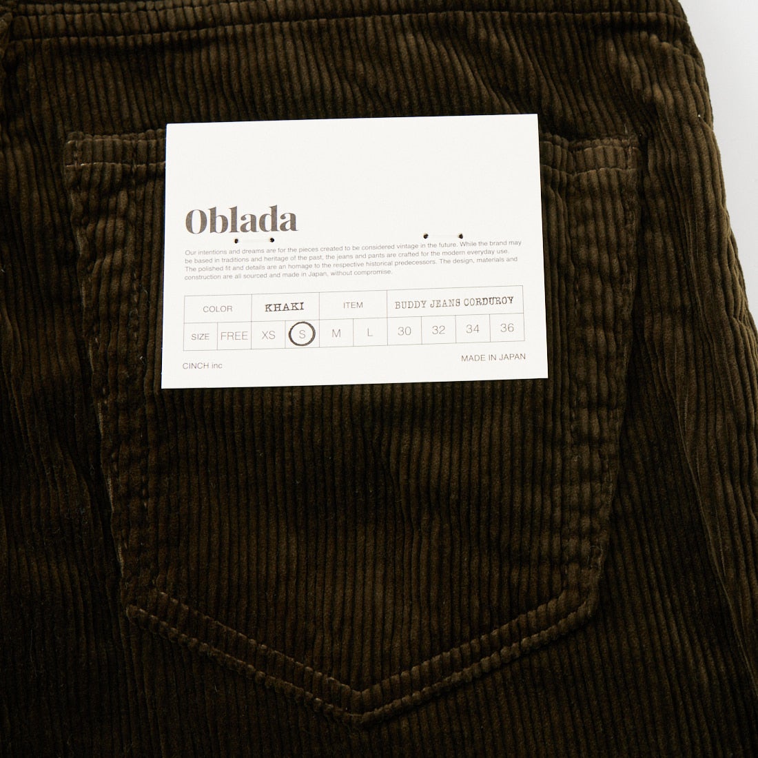 Oblada [オブラダ] コーデュロイバディジーンズ [F2610PT02] KHAKI