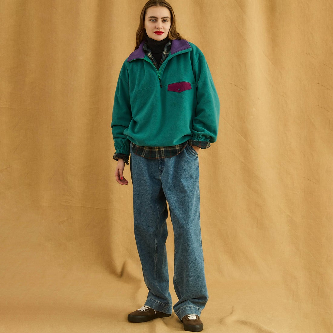 Oblada [オブラダ] フリースハーフジップトップス [F2610CU09] GREEN/PURP