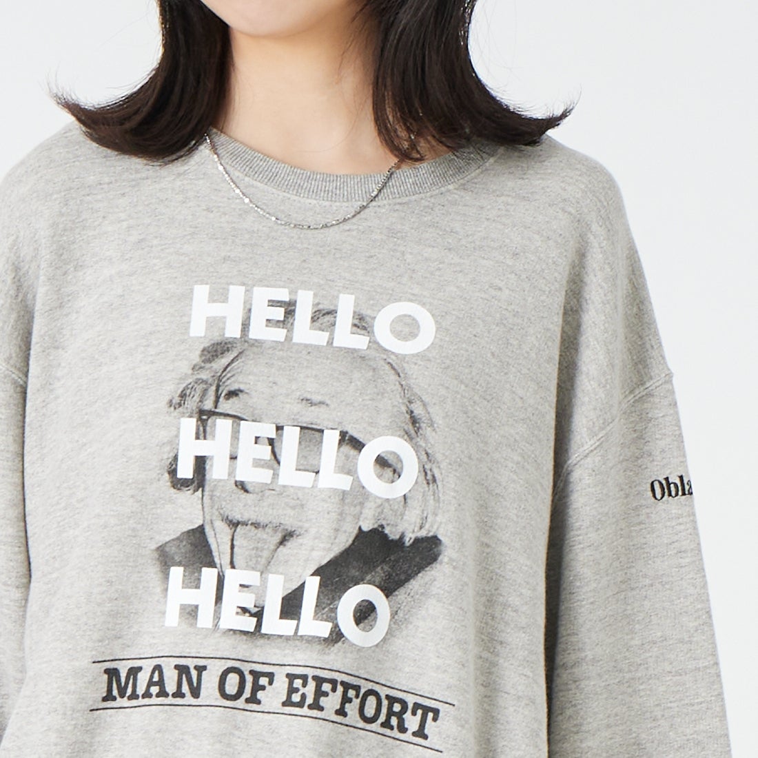 Oblada [オブラダ] HELLO クルーネックスウェット [S2510CU17] GRAY &&モデル身長：162cm 着用サイズ：F&&