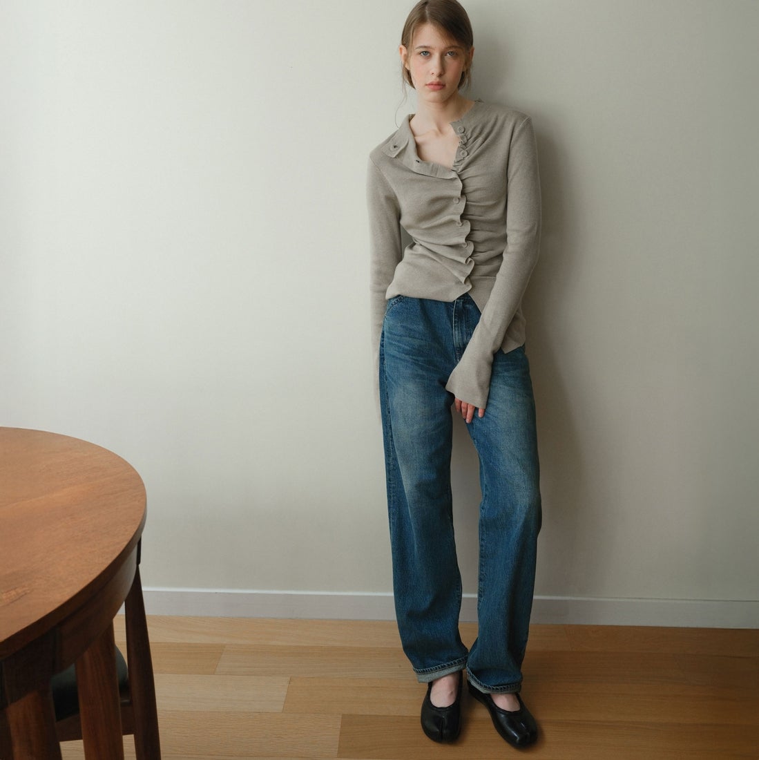 PAES [ペイズ] レザーストリングフラットシューズ [LEATHER-STRING-FLAT] BLACK