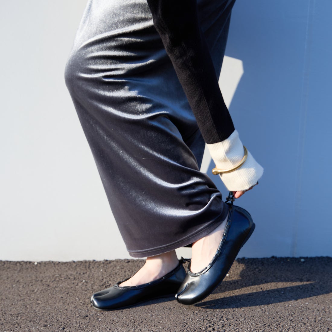 PAES [ペイズ] レザーストリングフラットシューズ [LEATHER-STRING-FLAT] BLACK