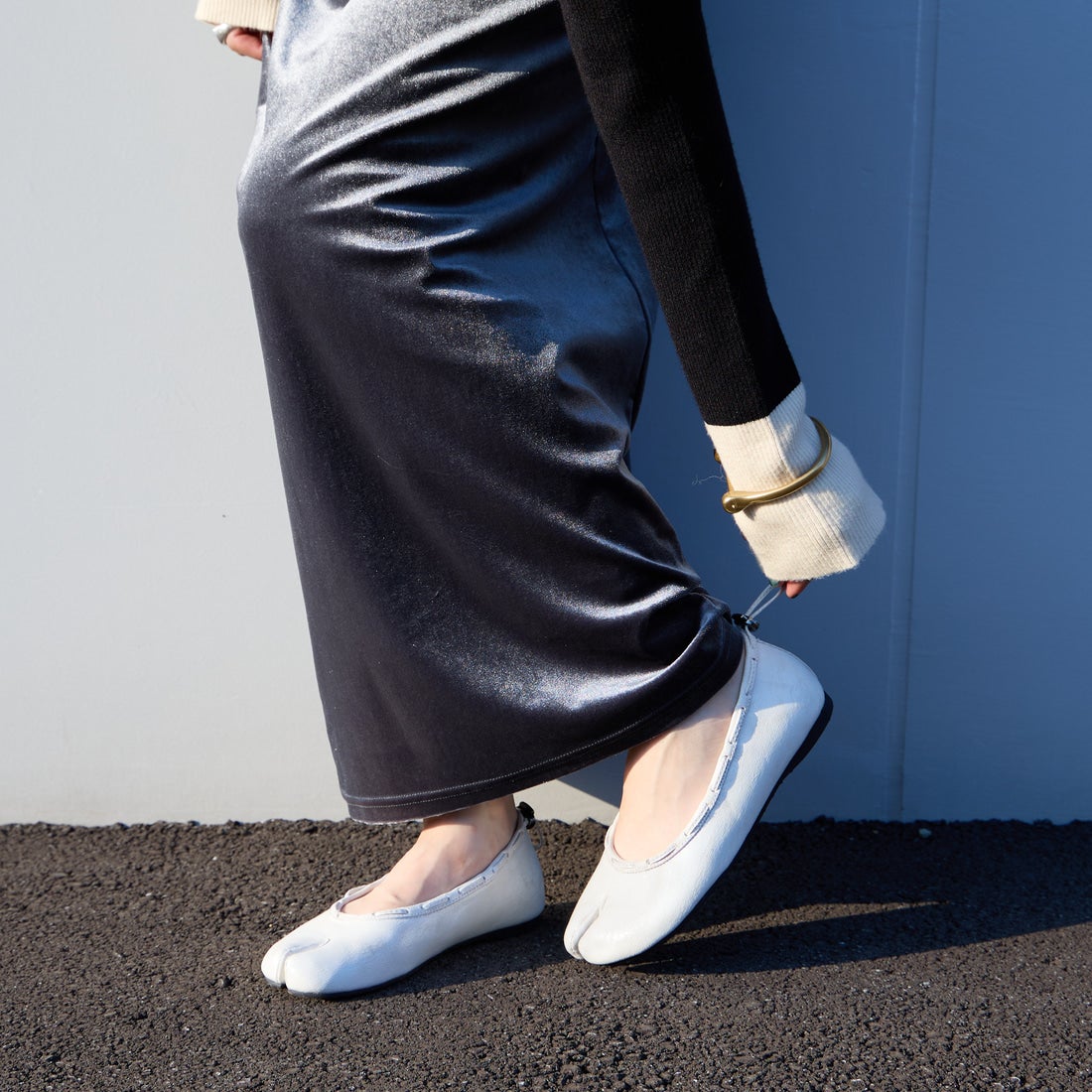 PAES [ペイズ] レザーストリングフラットシューズ [LEATHER-STRING-FLAT] VINT.WHITE