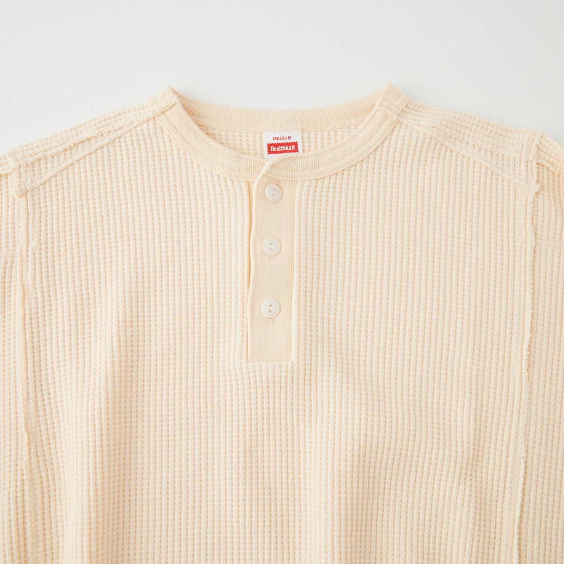 Health knit [ヘルスニット] OLD PARK コラボワッフルヘンリーネックTシャツ [HR-OLD05] 01 WHITE