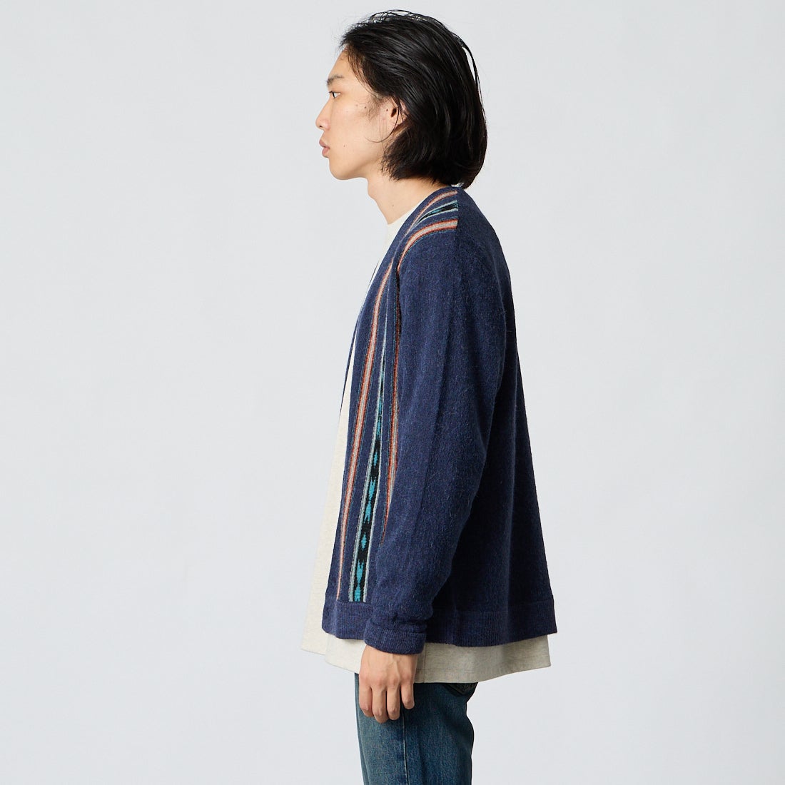 PENDLETON [ペンドルトン] アルパカ混 ネイティブストライプカーディガン [6575-6012] 67 NAVY RI &&モデル身長：175cm 着用サイズ：M&&