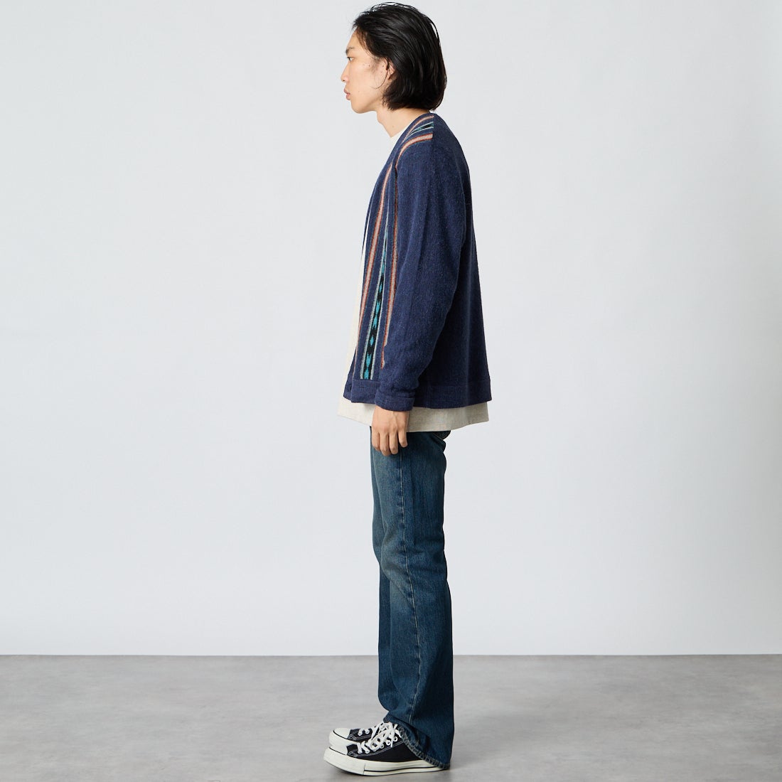 PENDLETON [ペンドルトン] アルパカ混 ネイティブストライプカーディガン [6575-6012] 67 NAVY RI &&モデル身長：175cm 着用サイズ：M&&