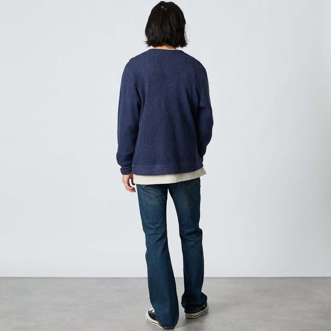 PENDLETON [ペンドルトン] アルパカ混 ネイティブストライプカーディガン [6575-6012] 67 NAVY RI &&モデル身長：175cm 着用サイズ：M&&
