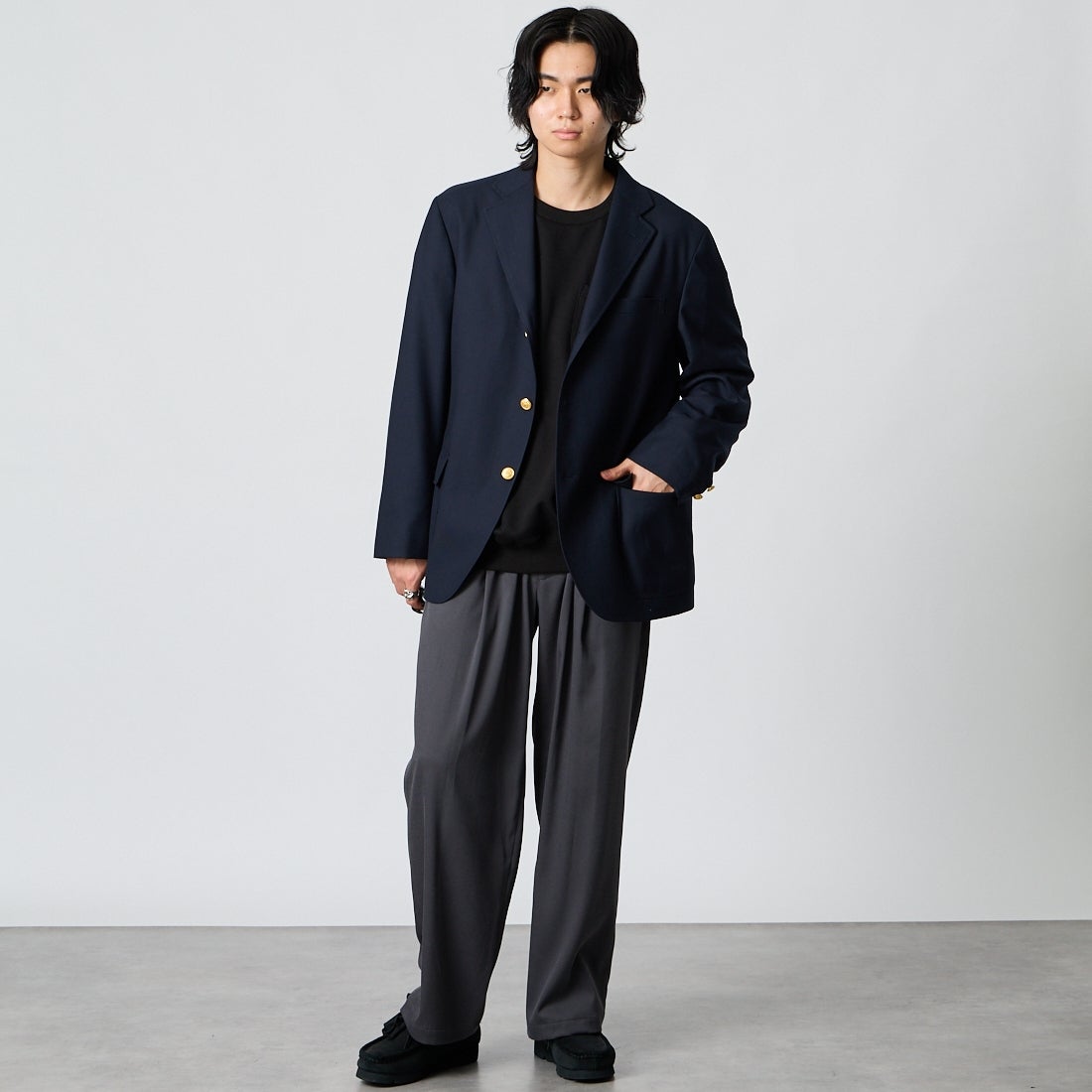 J.PRESS [ジェイプレス] バギーフィットシングルブレストブレザー [BZ-OA-LW-0002] NAVY 075 &&モデル身長：177cm 着用サイズ：38&&