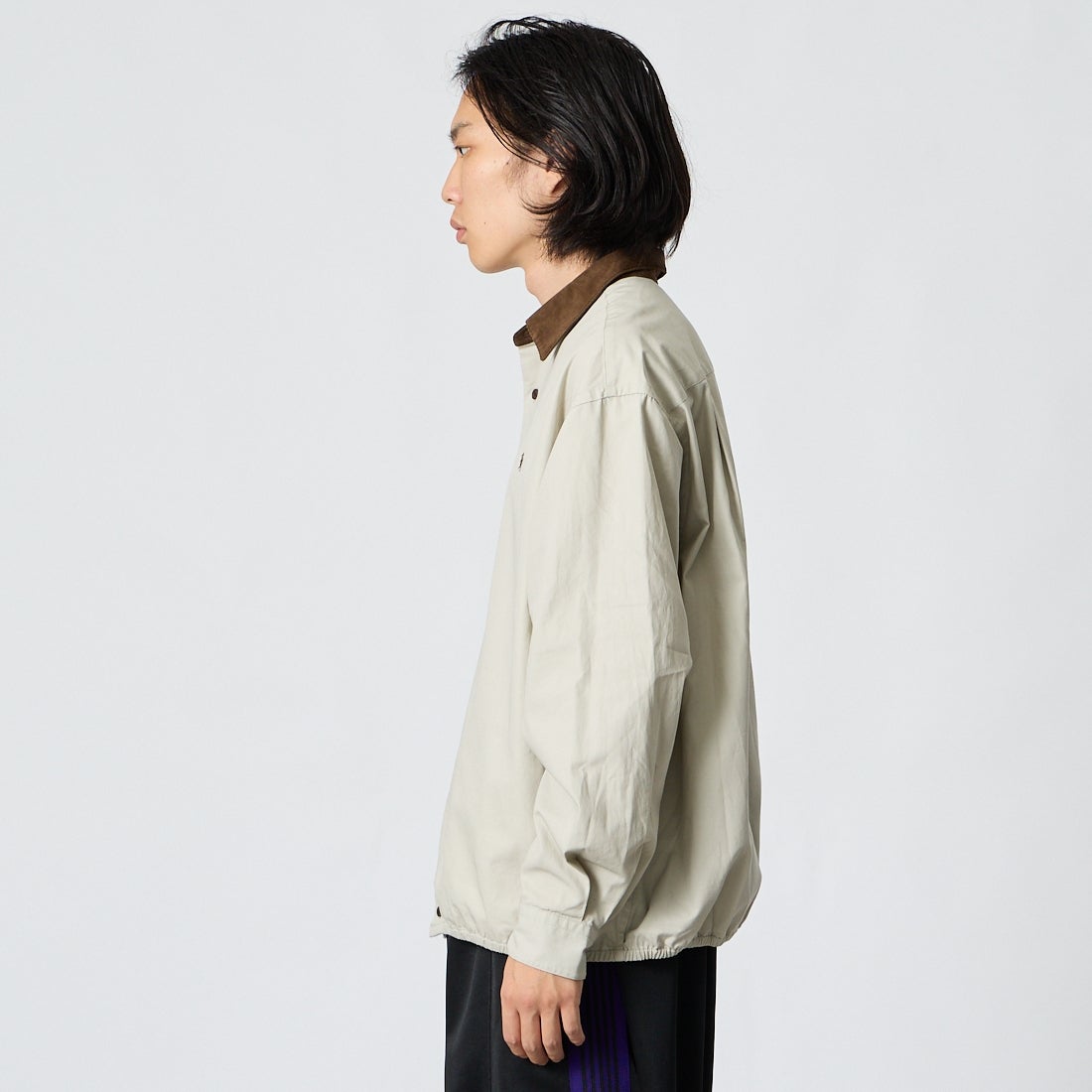 Gymphlex [ジムフレックス] ロングスリーブショートシャツ [GY-B0504CZX] BEIGE/BROW &&モデル身長：175cm 着用サイズ：M&&