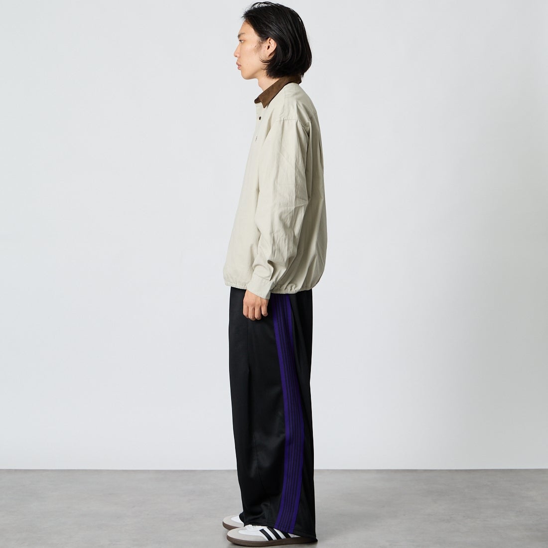 Gymphlex [ジムフレックス] ロングスリーブショートシャツ [GY-B0504CZX] BEIGE/BROW &&モデル身長：175cm 着用サイズ：M&&
