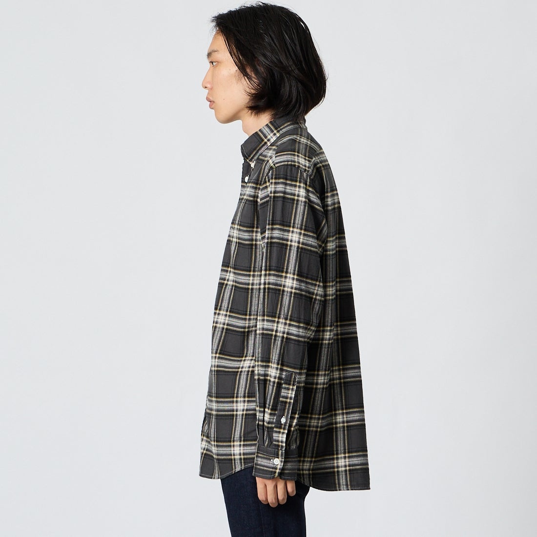 Gymphlex [ジムフレックス] ロングスリーブ チェックボタンダウンシャツ [GY-B0196ZFG] CHR/BLK CK &&モデル身長：175cm 着用サイズ：M&&