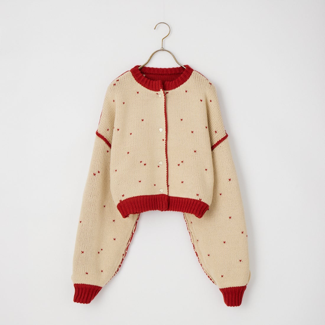 WILLFULLY [ウィルフリー] ショート ハートドットジャカード リバーシブルニットカーディガン [2622-NT-20] RED/TAN