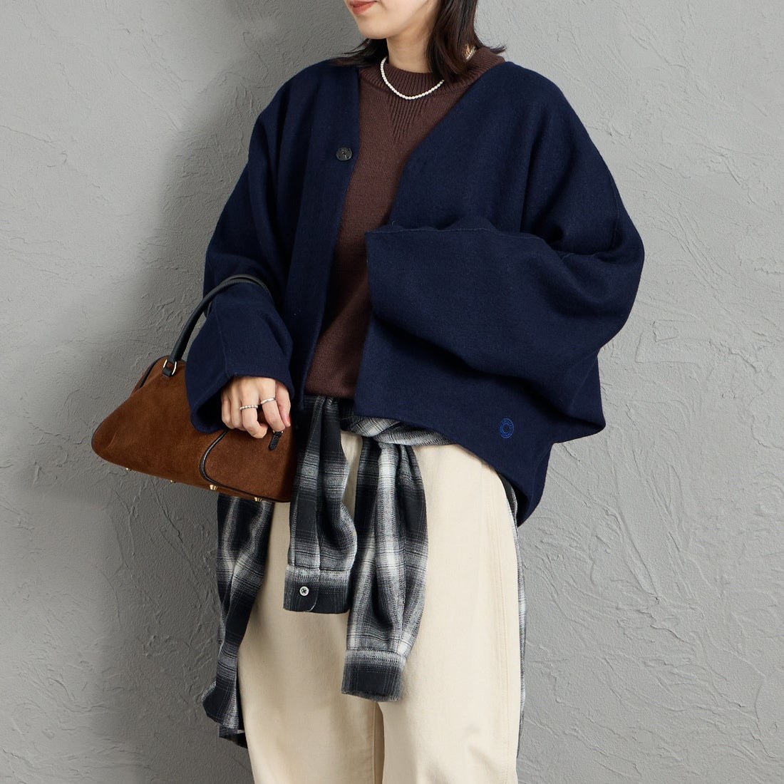 ORCIVAL [オーシバル] Vネックドルマンスリーブカーディガン [OR-D0151KKW] DK.NAVY &&モデル身長：160cm 着用サイズ：1&&