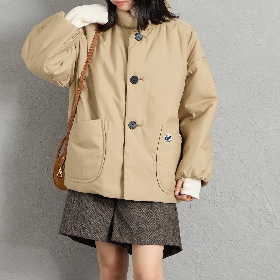 ORCIVAL [オーシバル] スタンドカラーブルゾン [OR-A0830RTF] BEIGE &&モデル身長：162cm 着用サイズ：1&&