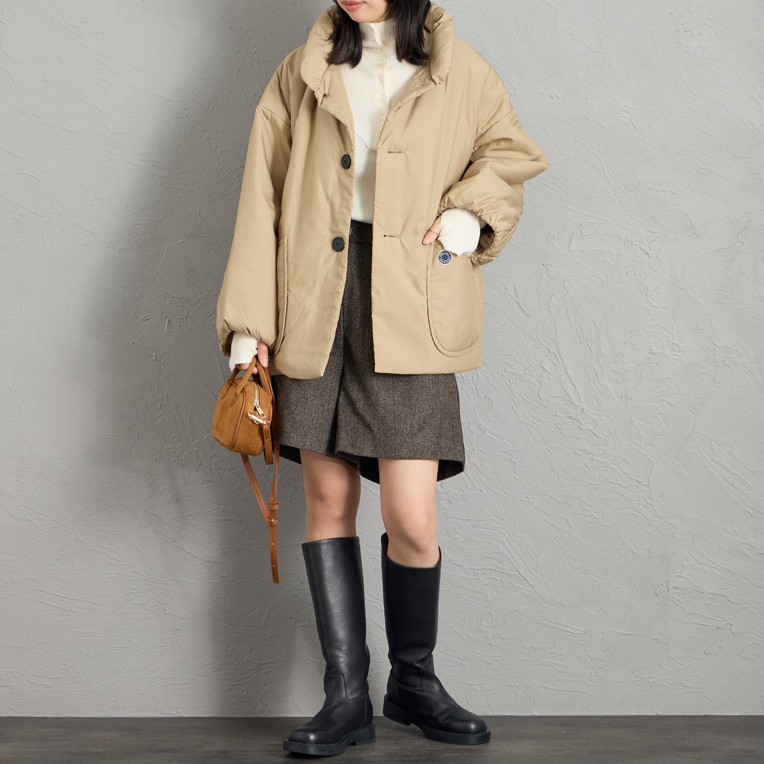 ORCIVAL [オーシバル] スタンドカラーブルゾン [OR-A0830RTF] BEIGE &&モデル身長：162cm 着用サイズ：1&&