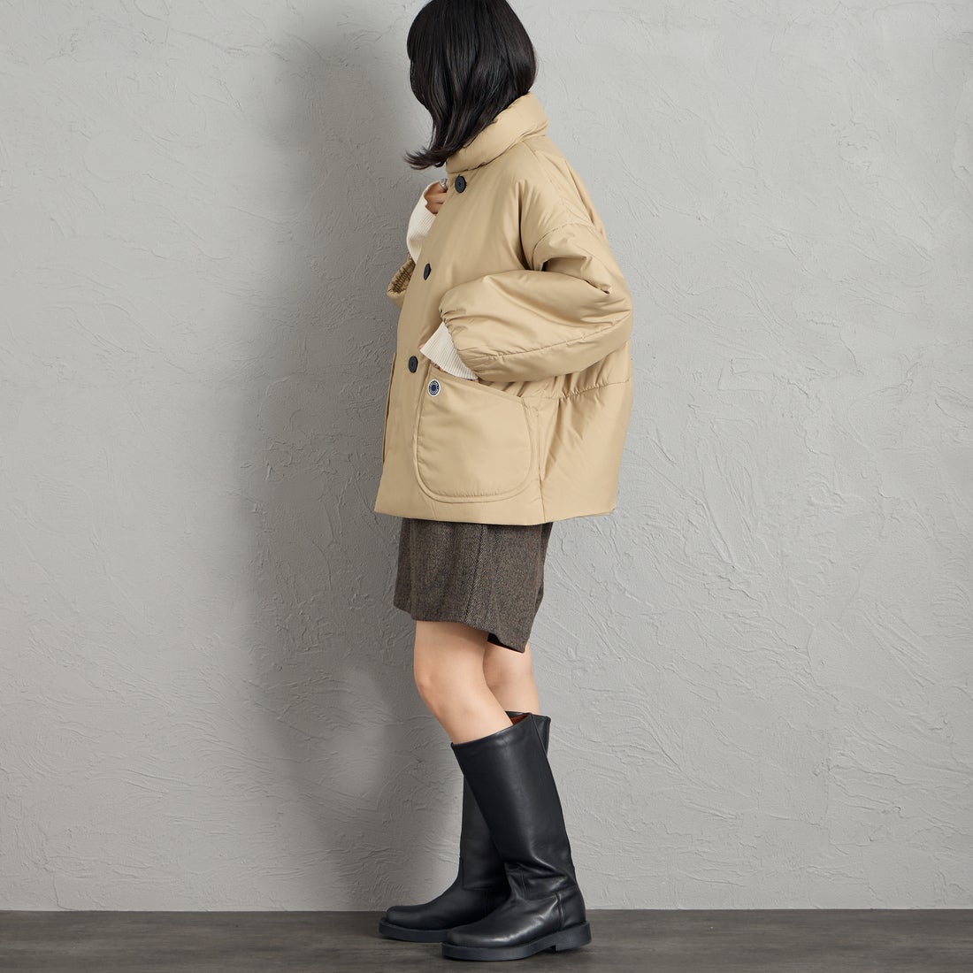ORCIVAL [オーシバル] スタンドカラーブルゾン [OR-A0830RTF] BEIGE &&モデル身長：162cm 着用サイズ：1&&