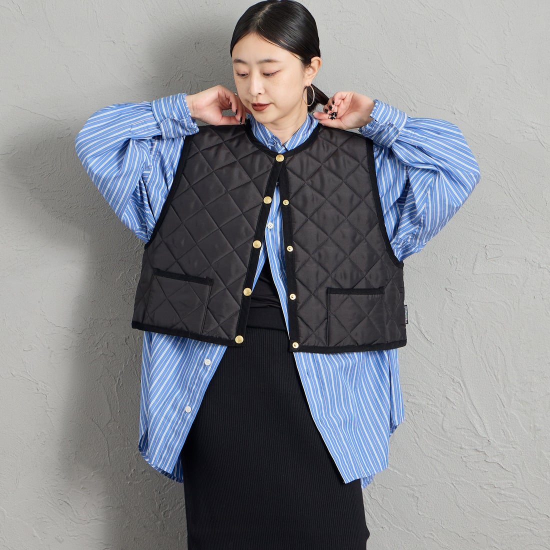 AA01 BK/BK&&モデル身長：150cm 着用サイズ：34&&