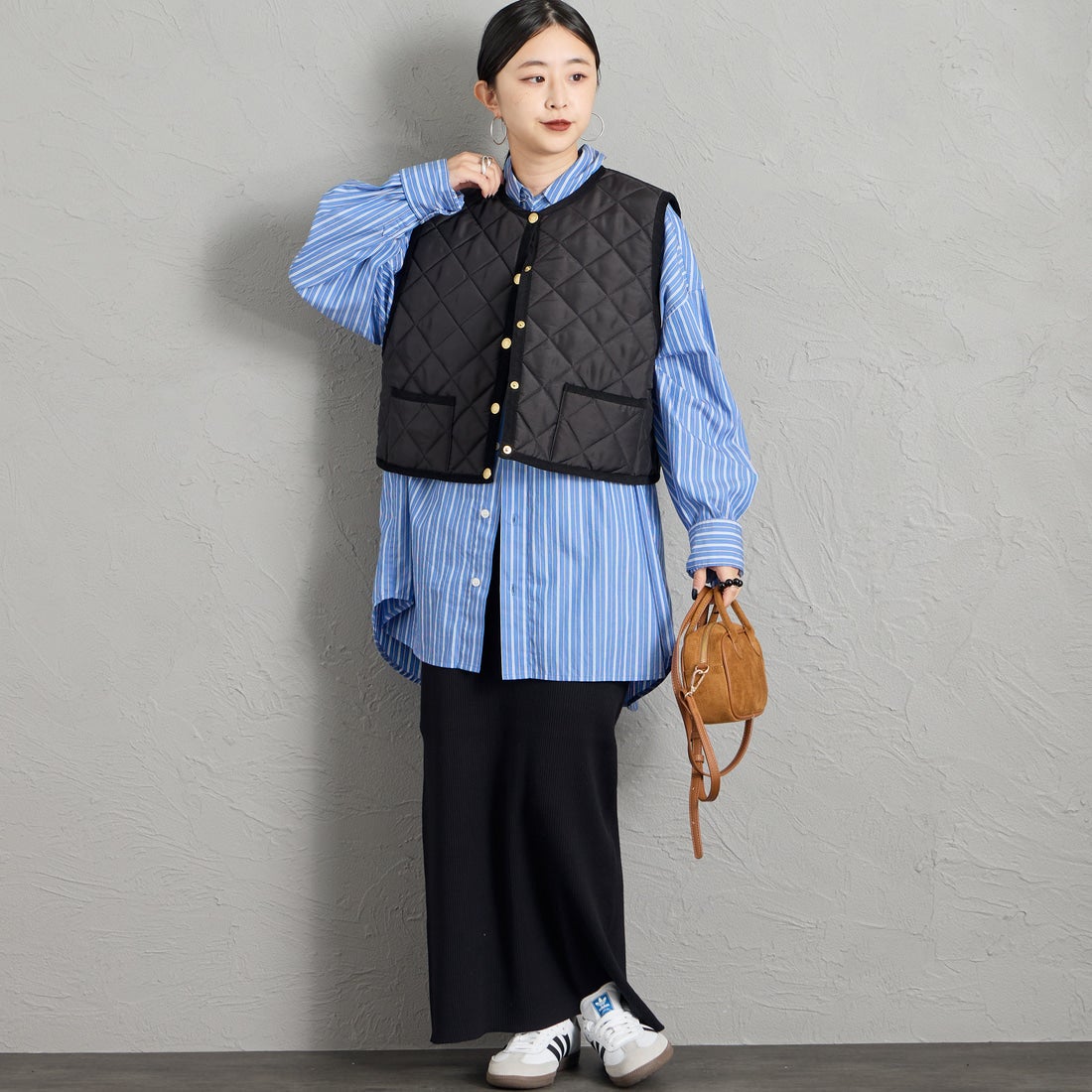 Traditional Weatherwear [トラディショナル ウェザーウェア] ARKLEY GILET / アークリー ジレ [APQVS0308AA] AA01 BK/BK &&モデル身長：150cm 着用サイズ：34&&
