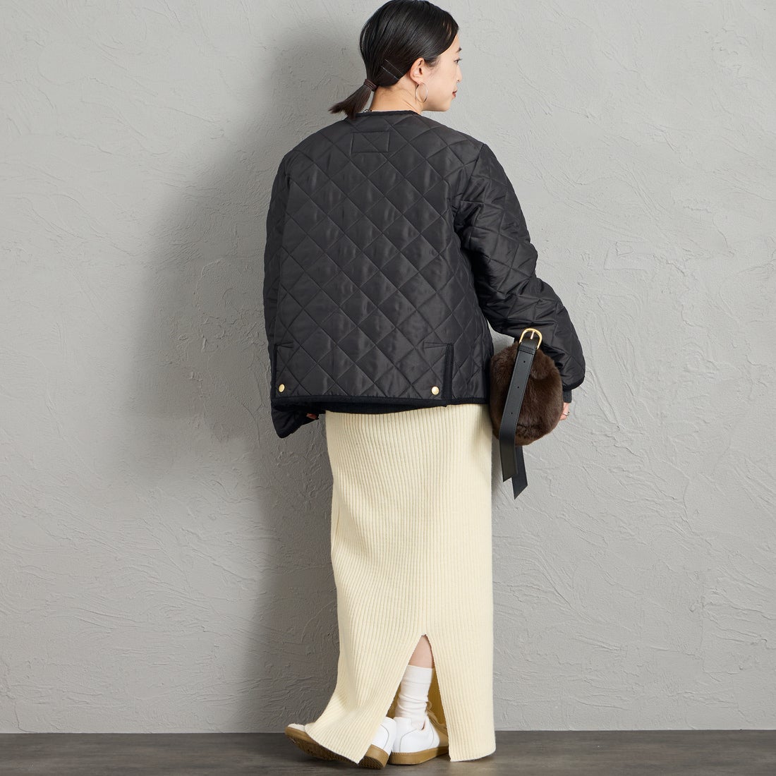 Traditional Weatherwear [トラディショナル ウェザーウェア] ARKLEY / アークリー Aライン [APQCO0484AA] AA01 BK/BK &&モデル身長：150cm 着用サイズ：34&&
