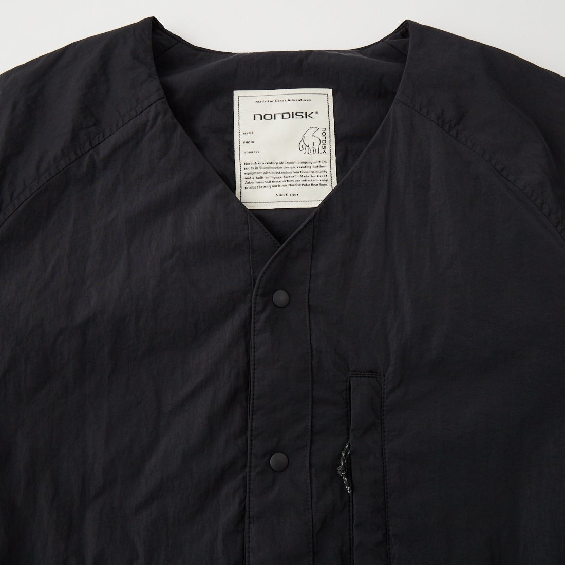 NORDISK [ノルディスク] 別注 中綿ノーカラージャケット [NU41801-JF] BLACK