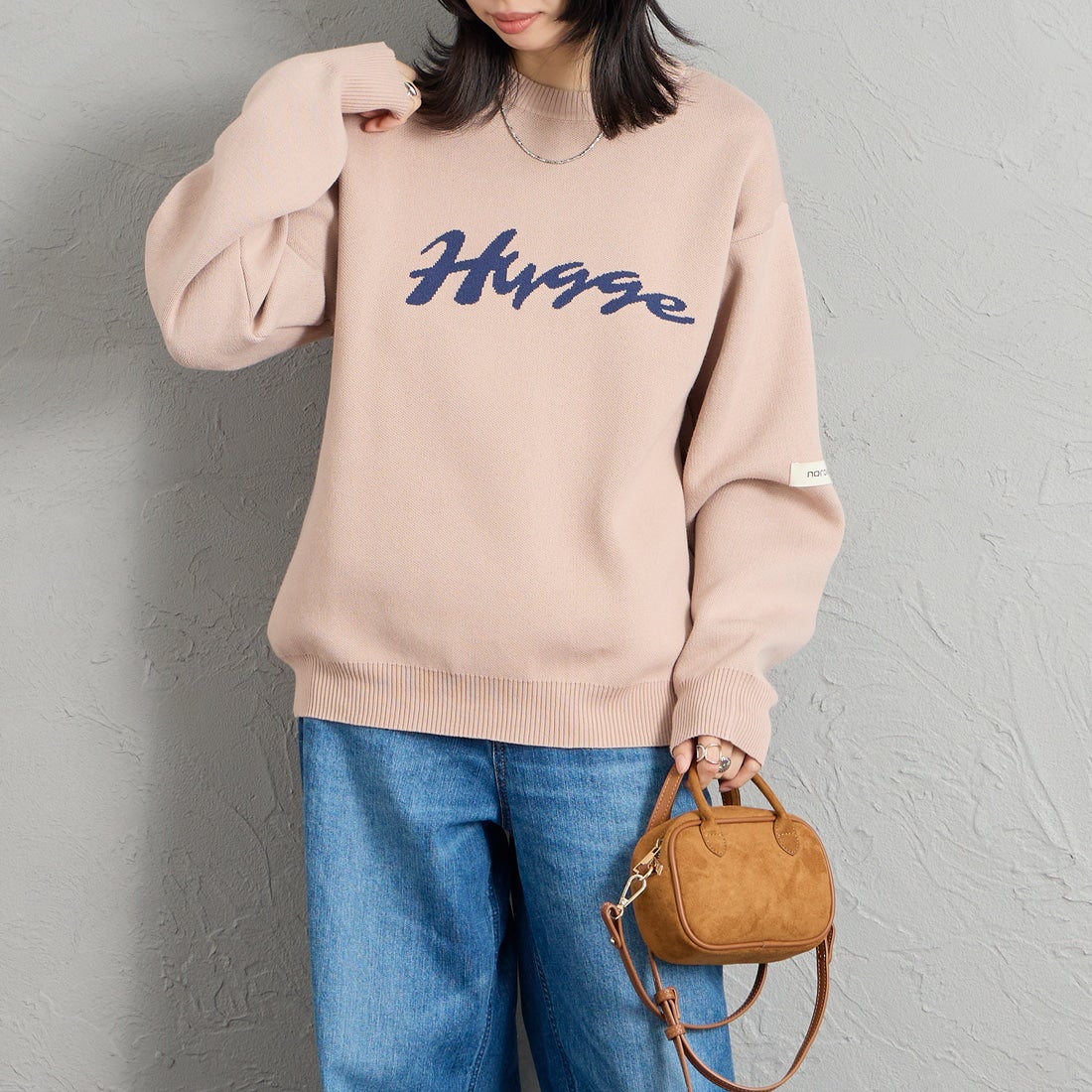 NORDISK [ノルディスク] 別注 HYGGE ジャガードロゴニット [NU21803-JF] PINK &&モデル身長：162cm 着用サイズ：S&&