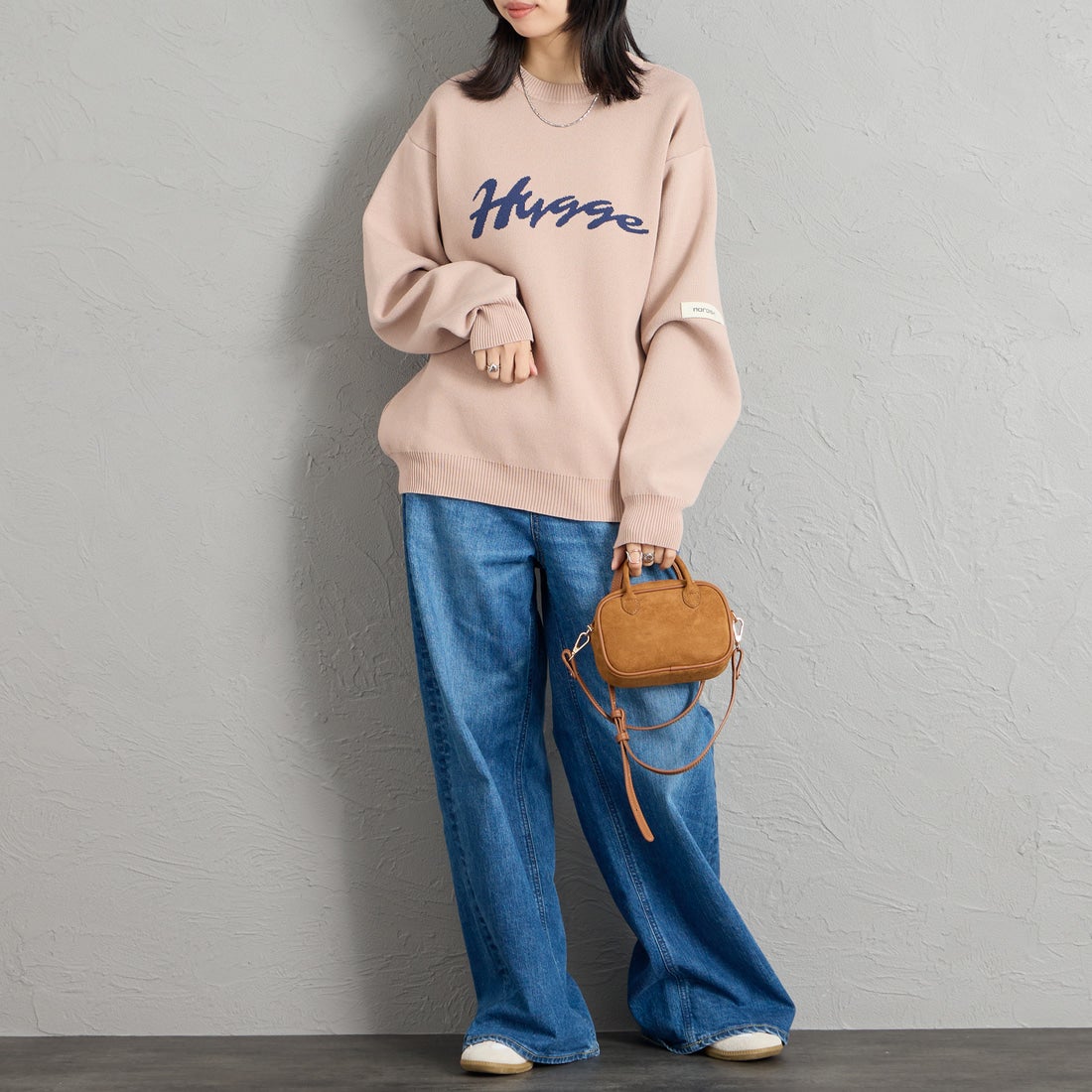 NORDISK [ノルディスク] 別注 HYGGE ジャガードロゴニット [NU21803-JF] PINK &&モデル身長：162cm 着用サイズ：S&&