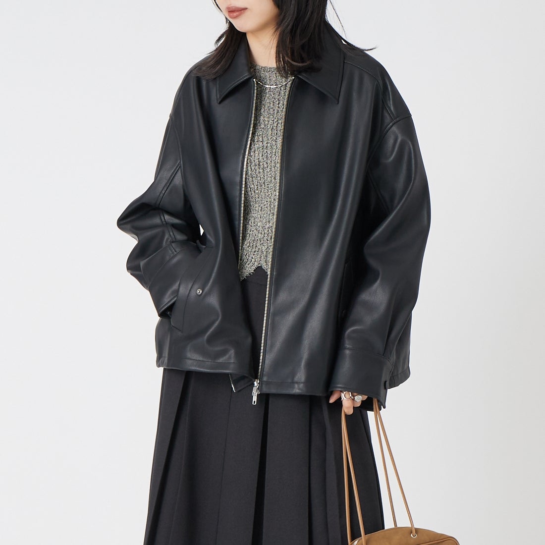 Noir Fabrik [ヌワールファブリック] バルーンレザージャケット [25917-HN] BLACK &&モデル身長：162cm 着用サイズ：F&&
