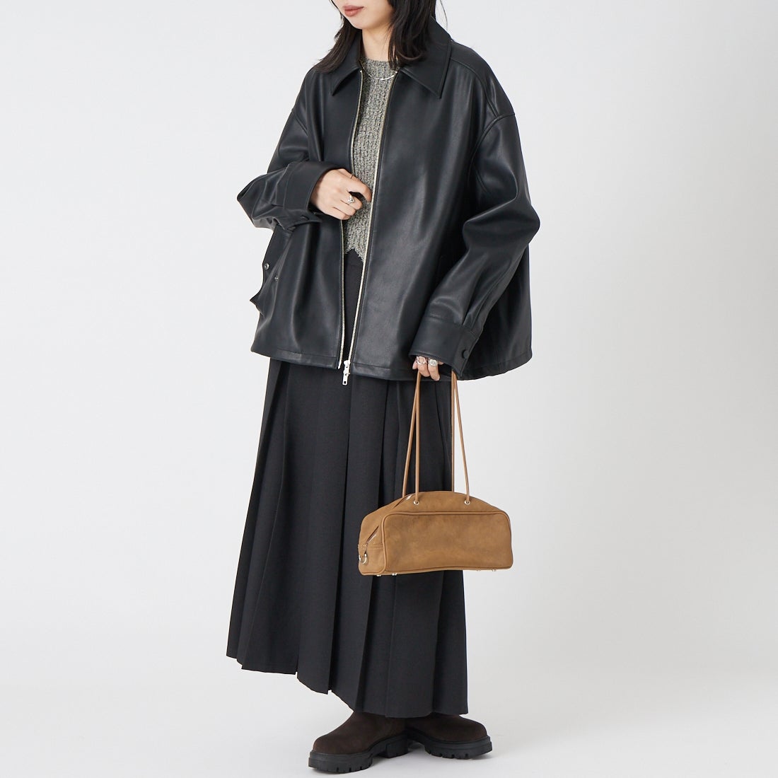 Noir Fabrik [ヌワールファブリック] バルーンレザージャケット [25917-HN] BLACK &&モデル身長：162cm 着用サイズ：F&&