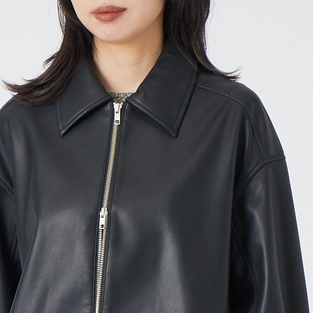 Noir Fabrik [ヌワールファブリック] バルーンレザージャケット [25917-HN] BLACK &&モデル身長：162cm 着用サイズ：F&&