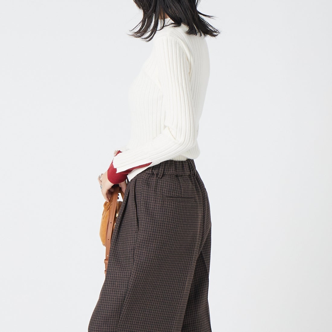 Jf Ready Made [ジェイエフレディメイド] バイカラー リブニット [929-16010] ｱｲﾎﾞﾘｰ &&モデル身長：162cm 着用サイズ：F&&