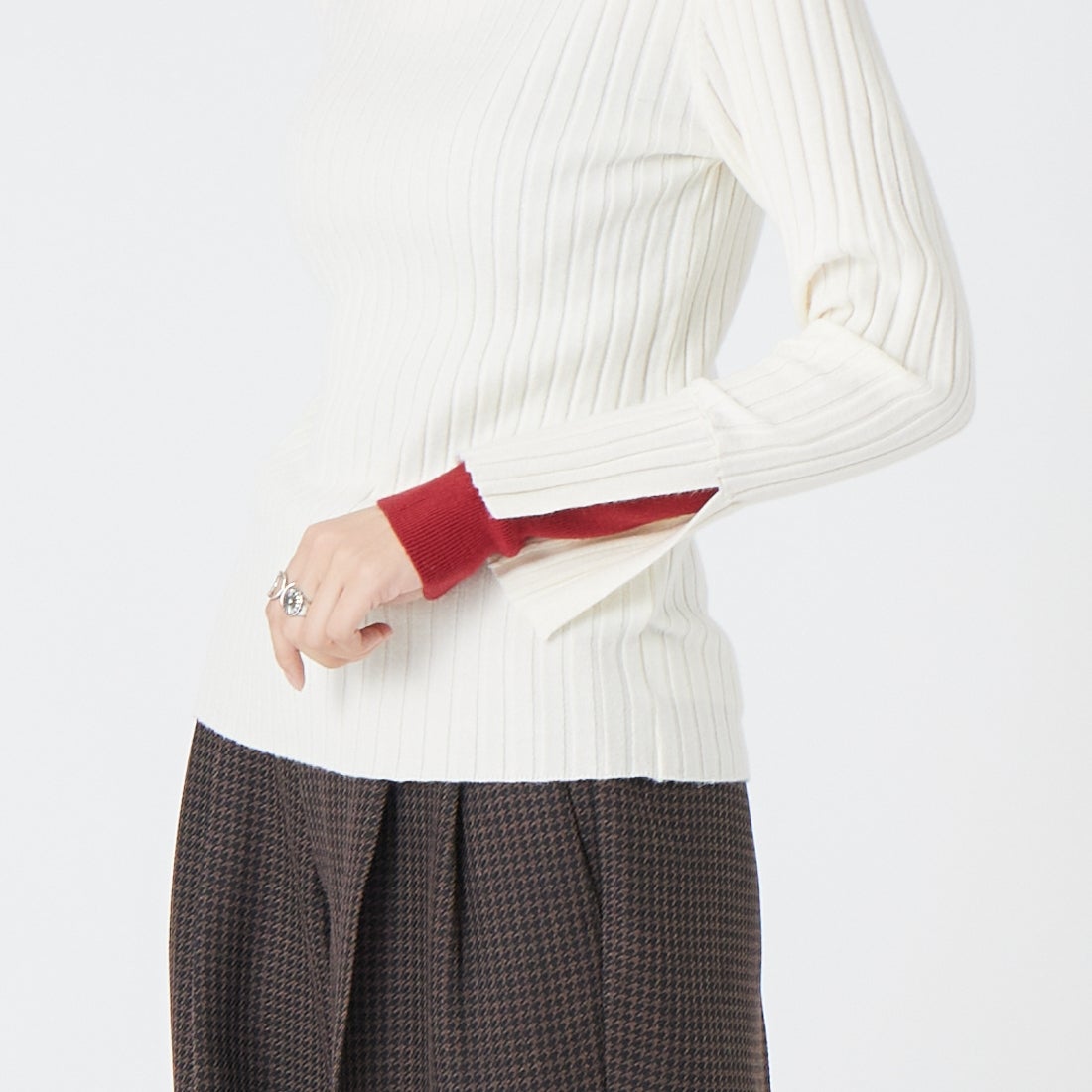 Jf Ready Made [ジェイエフレディメイド] バイカラー リブニット [929-16010] ｱｲﾎﾞﾘｰ &&モデル身長：162cm 着用サイズ：F&&