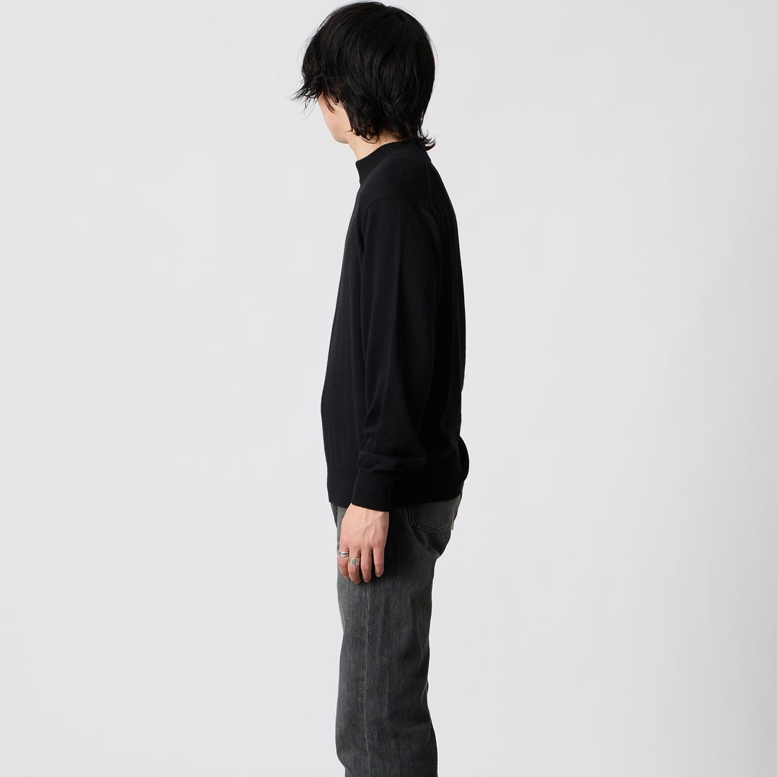 Jeans Factory Clothes [ジーンズファクトリークローズ] 12G メロウヤーン ハイネックニット [26522039] 005 BLACK &&モデル身長：177cm 着用サイズ：M&&