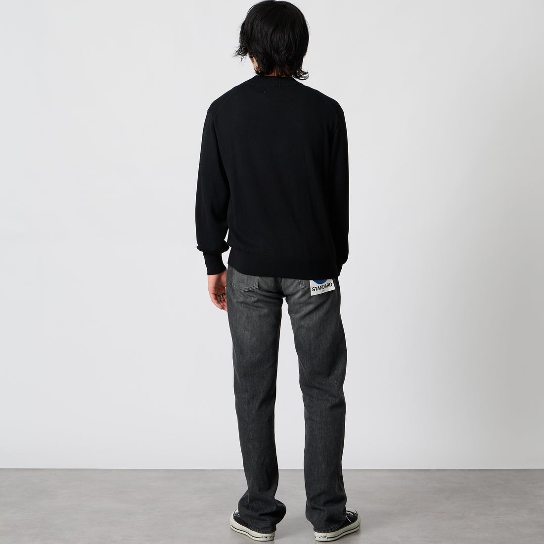 Jeans Factory Clothes [ジーンズファクトリークローズ] 12G メロウヤーン ハイネックニット [26522039] 005 BLACK &&モデル身長：177cm 着用サイズ：M&&