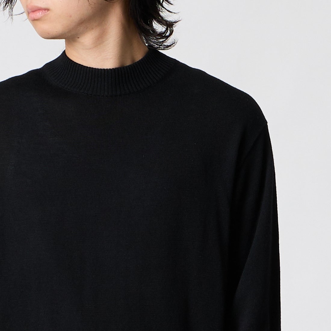 Jeans Factory Clothes [ジーンズファクトリークローズ] 12G メロウヤーン ハイネックニット [26522039] 005 BLACK &&モデル身長：177cm 着用サイズ：M&&