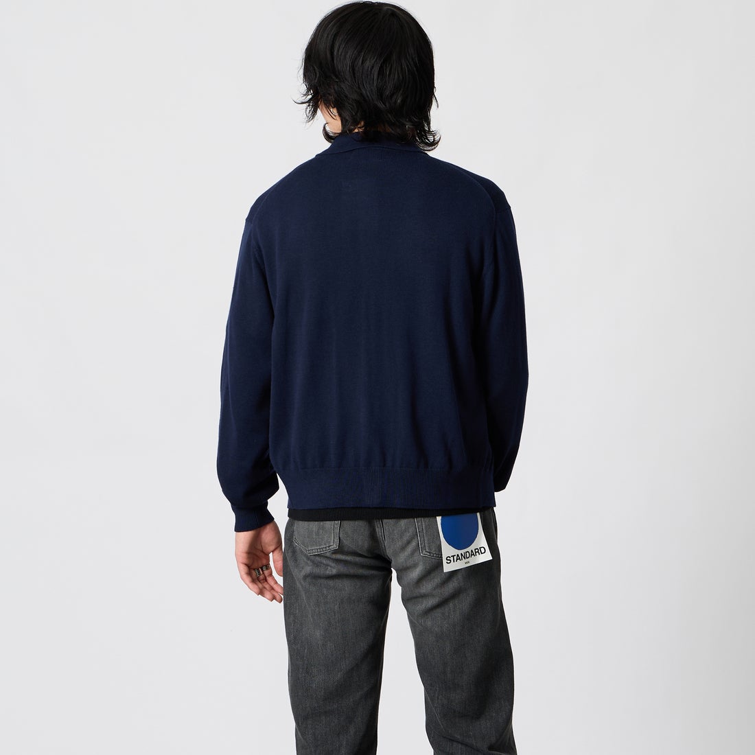 Jeans Factory Clothes [ジーンズファクトリークローズ] 12G メロウヤーン ニットシャツカーディガン [26522049] 705 NAVY &&モデル身長：177cm 着用サイズ：M&&