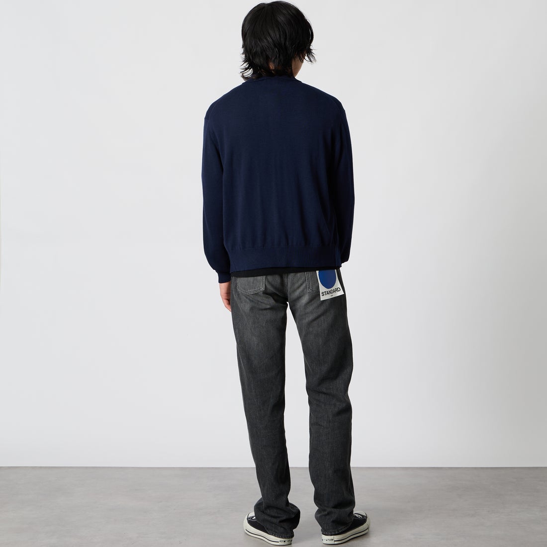 Jeans Factory Clothes [ジーンズファクトリークローズ] 12G メロウヤーン ニットシャツカーディガン [26522049] 705 NAVY &&モデル身長：177cm 着用サイズ：M&&