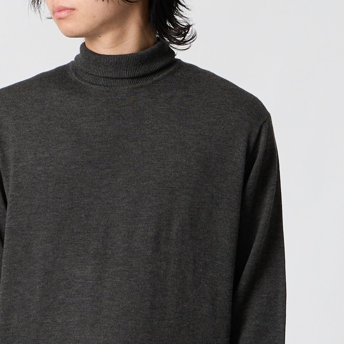 Jeans Factory Clothes [ジーンズファクトリークローズ] 12G メロウヤーン タートルネックニット [26522019] 004 CHARCO &&モデル身長：177cm 着用サイズ：M&&
