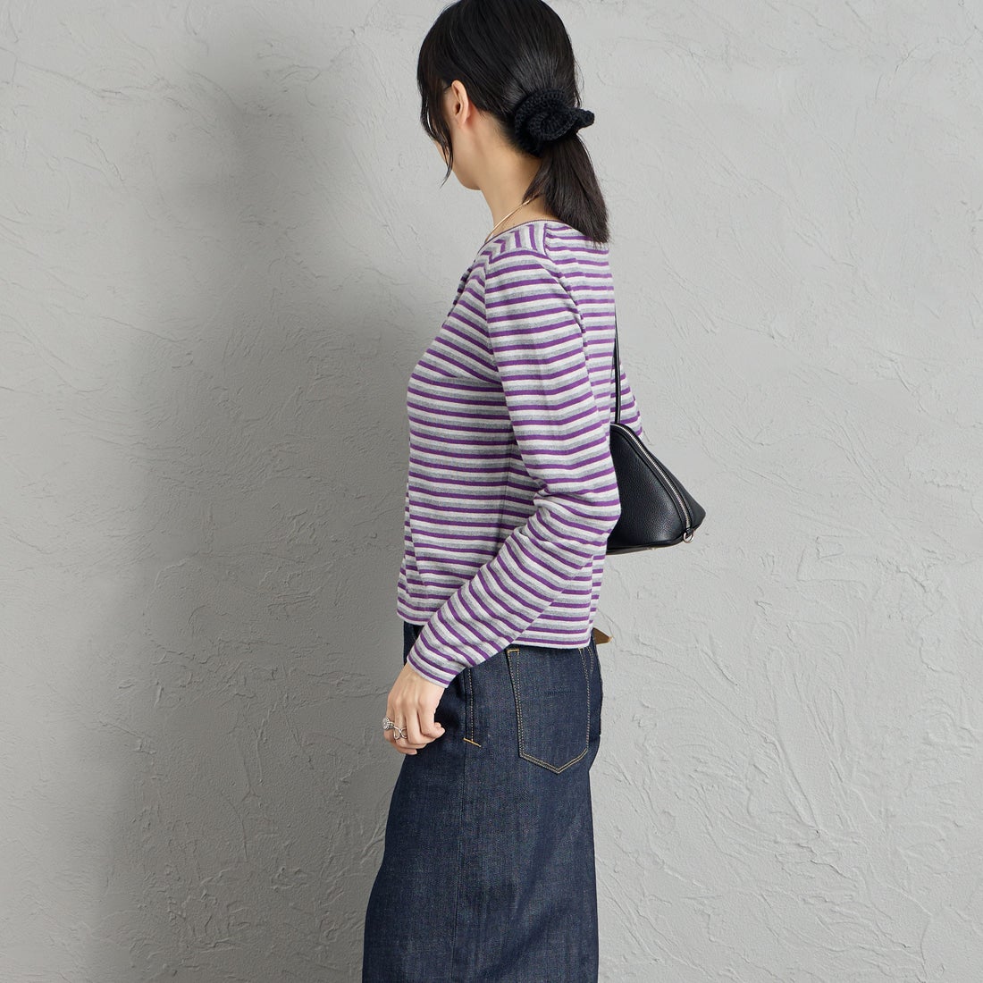 RYE TENDER [ライテンダー] 別注 マルチボーダーカーディガン [101452620-JF] PURPLE STR &&モデル身長：162cm 着用サイズ：0&&