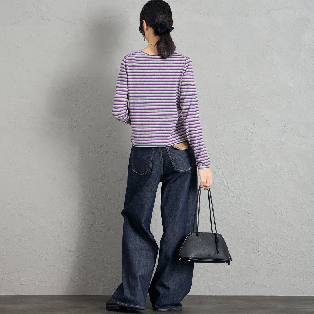 RYE TENDER [ライテンダー] 別注 マルチボーダーカーディガン [101452620-JF] PURPLE STR &&モデル身長：162cm 着用サイズ：0&&