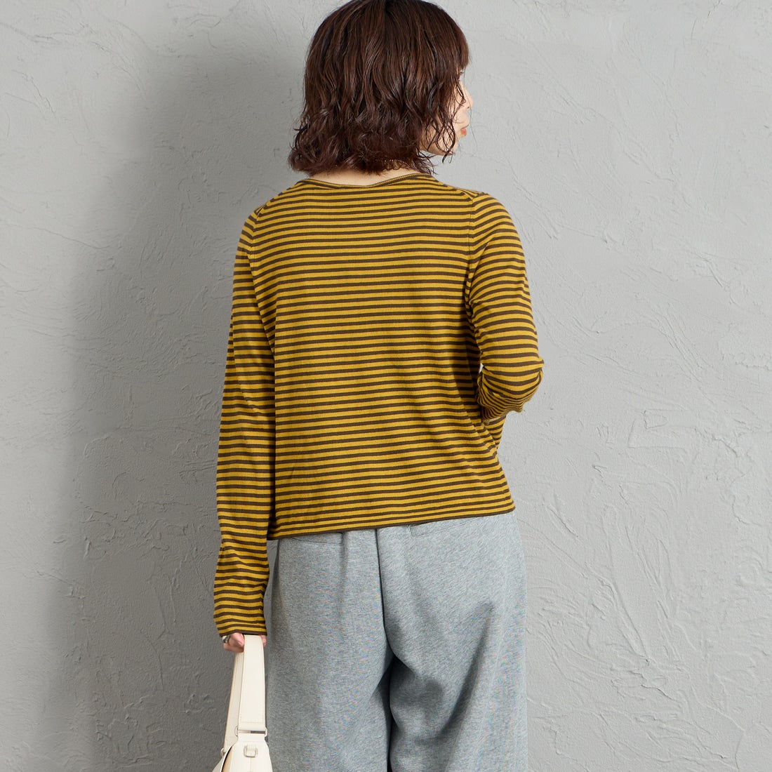 RYE TENDER [ライテンダー] 別注 マルチボーダーカーディガン [101452620-JF] YELLOW ST &&モデル身長：158cm 着用サイズ：0&&