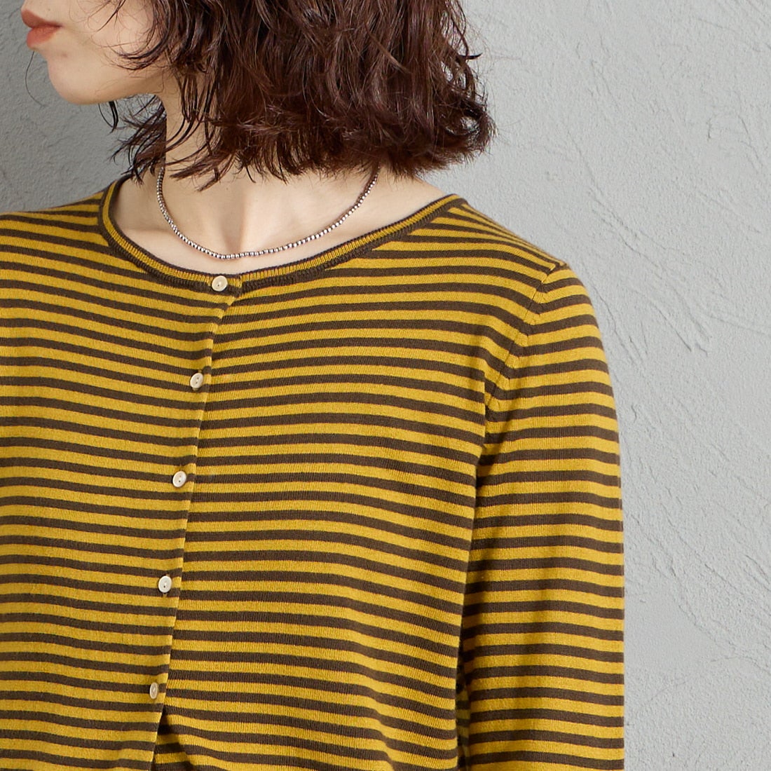 RYE TENDER [ライテンダー] 別注 マルチボーダーカーディガン [101452620-JF] YELLOW ST &&モデル身長：158cm 着用サイズ：0&&