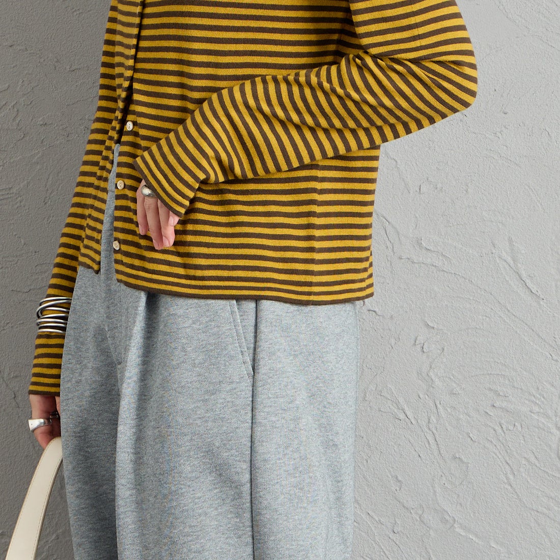 RYE TENDER [ライテンダー] 別注 マルチボーダーカーディガン [101452620-JF] YELLOW ST &&モデル身長：158cm 着用サイズ：0&&
