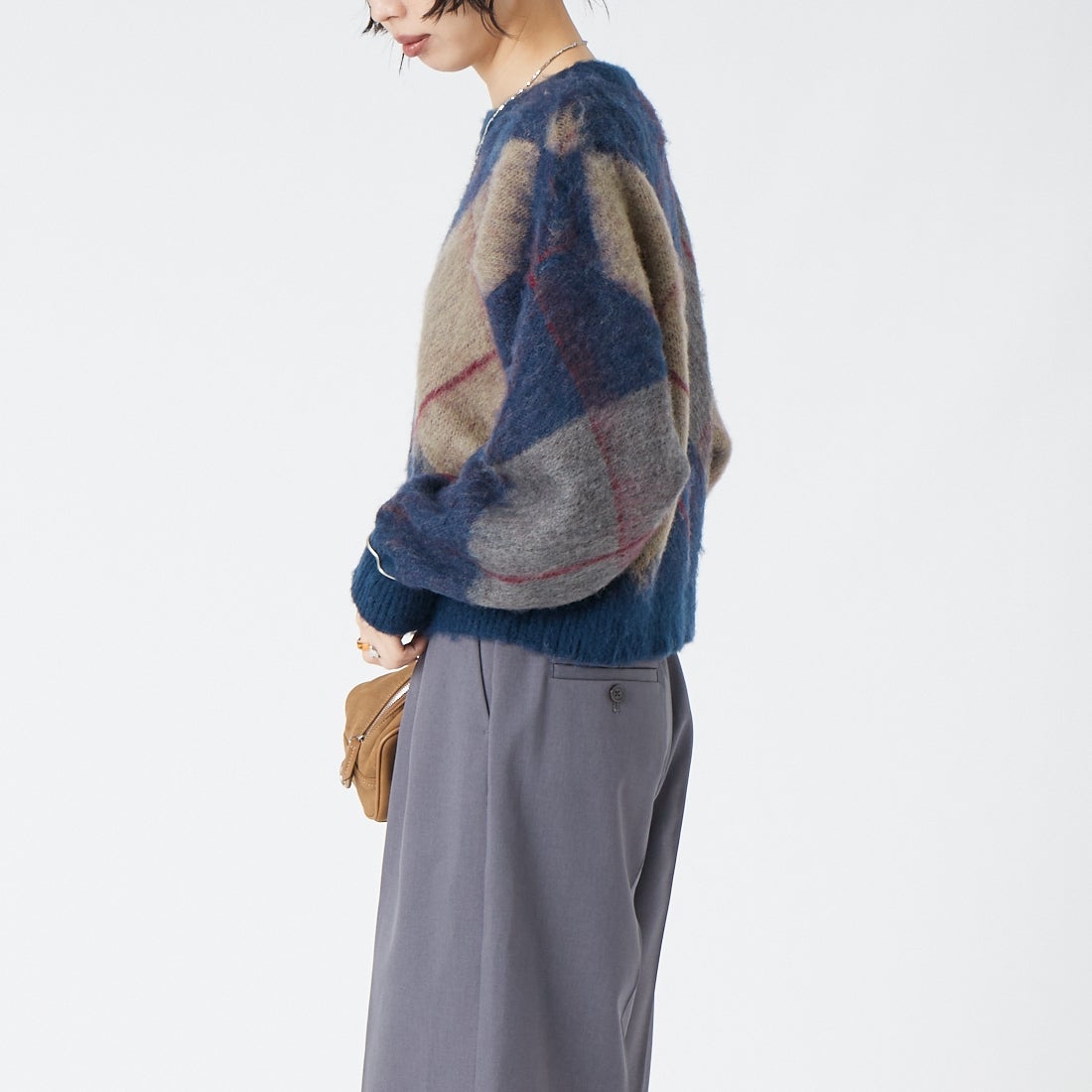 USINE [ユジーヌ] アーガイルモヘアニット [11269847] ﾈｲﾋﾞｰ &&モデル身長：162cm 着用サイズ：F&&